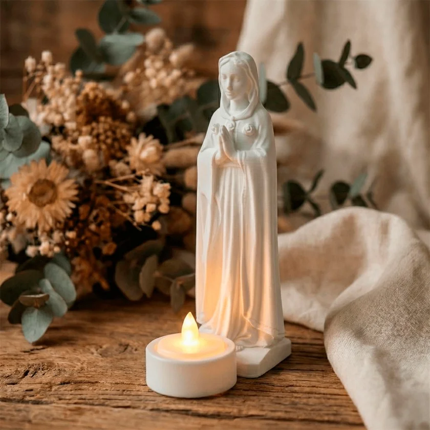Nossa senhora da rosa mística com vela Led